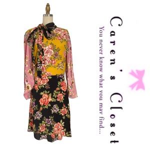 Zara Mixed Floral Long Sleeve Tie Neck Boho Chic Dress